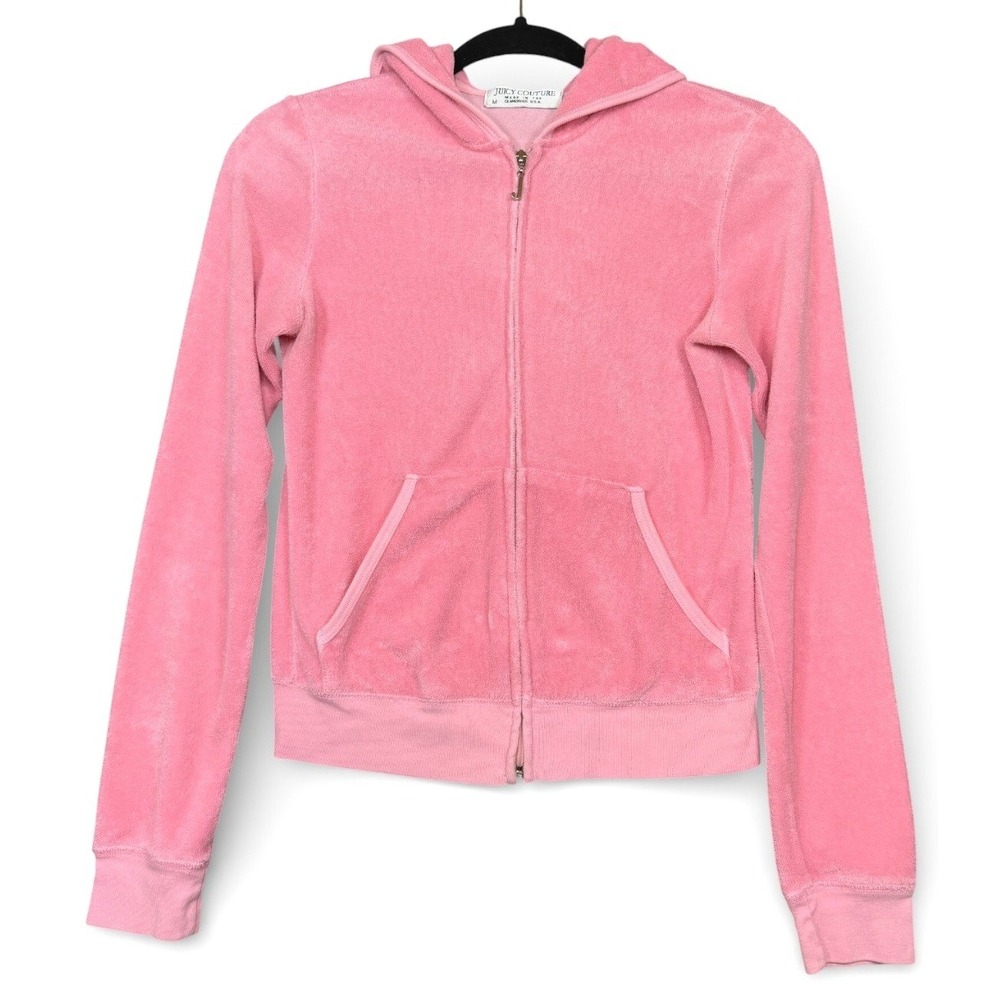 Vintage Y2K Juicy Couture‎ Velour Zip Up Hoodie Jacket M Pink Early 2000s RARE